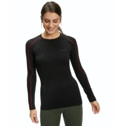 Falke Langarmshirt Wool Tech (Merinowolle) Unterwäsche Schwarz/rot Damen