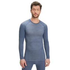 Falke Funktionsunterwäsche Langarmshirt Wool-Tech Light (feinste Merinowolle) Blau Herren