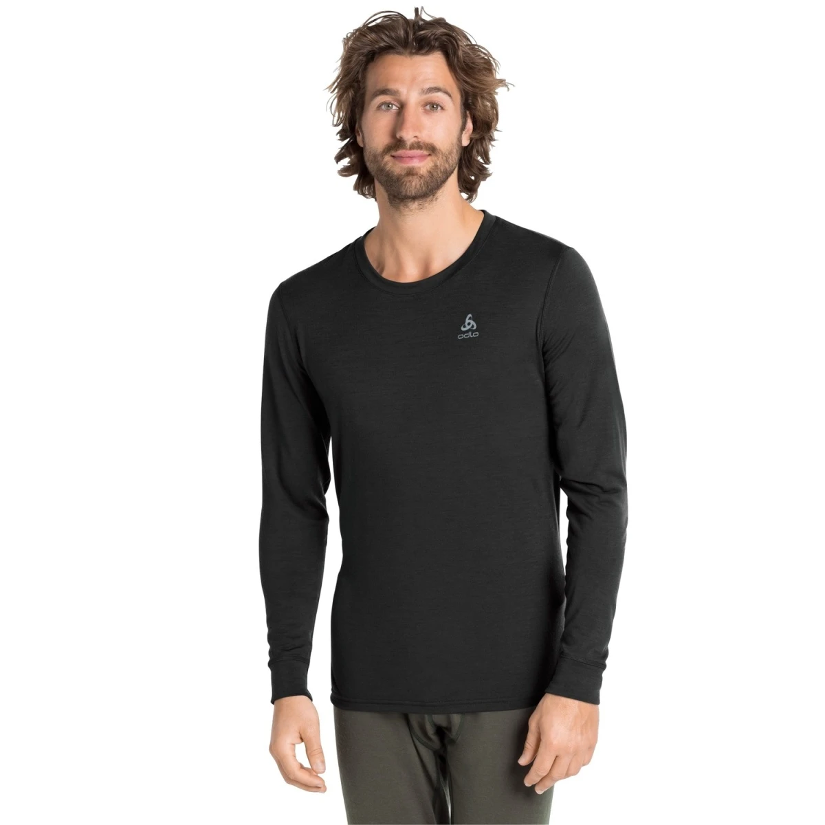 Odlo Langarmshirt Merino Natural (100% Merinowolle, Stoffstärke 200) Unterwäsche Schwarz Herren