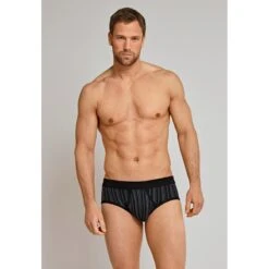 Schiesser Sportslip Original Feinripp Mit Eingriff Schwarz Gestreift Herren