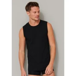Schiesser Tank-Top 95/5 Rundhals (95% Baumwolle) Unterwäsche Schwarz Herren - 2er Pack